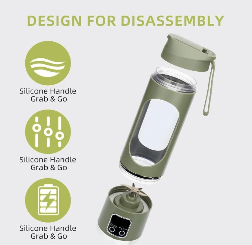 Portable Blender, 12-Blade Cordless Smoothie Maker, USB-C Rechargeable (Green, 7.4V)