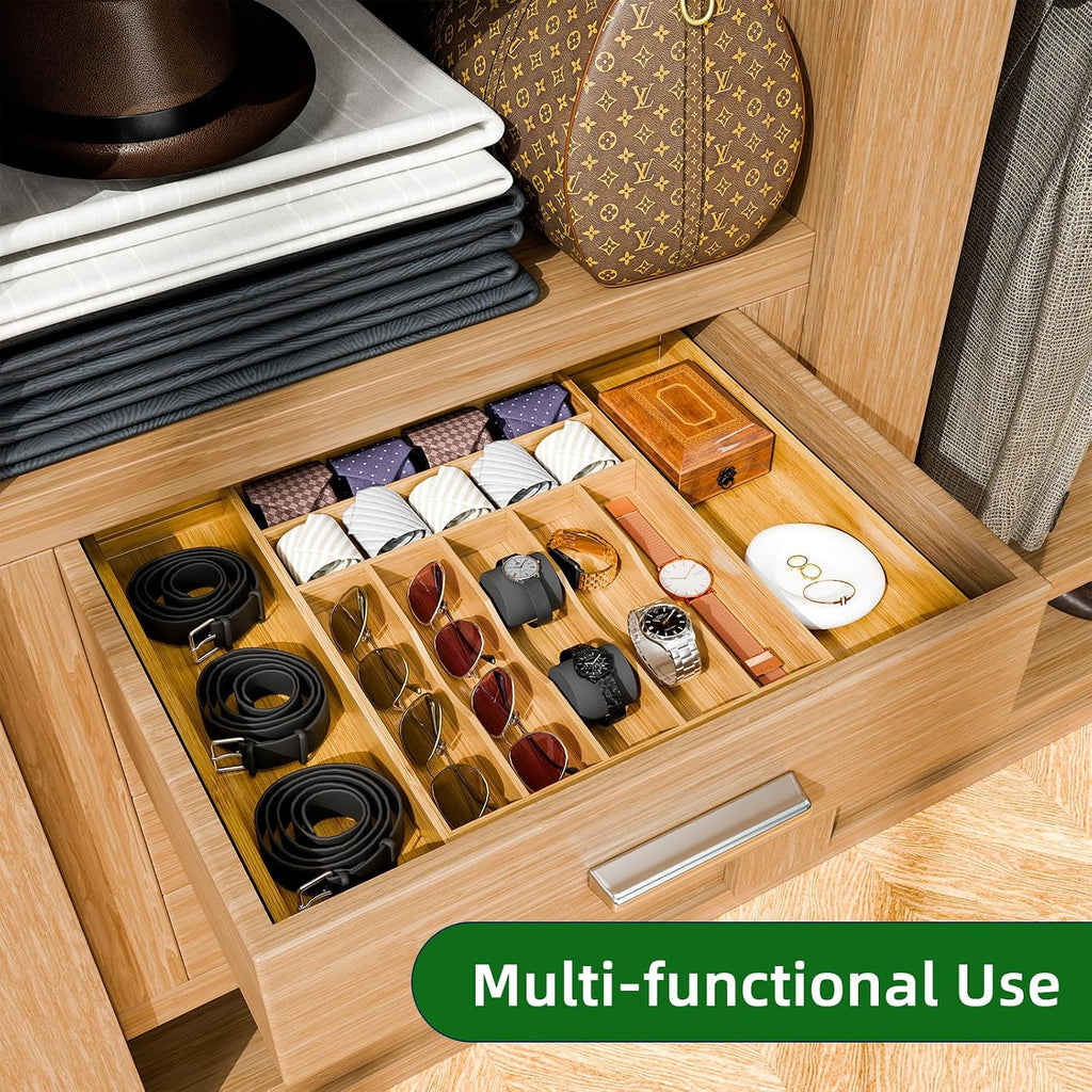 Bamboo Kitchen Drawer Organizer, Expandable Silverware Organizer, Utensil Cutlery Tray for Flatware, Natural