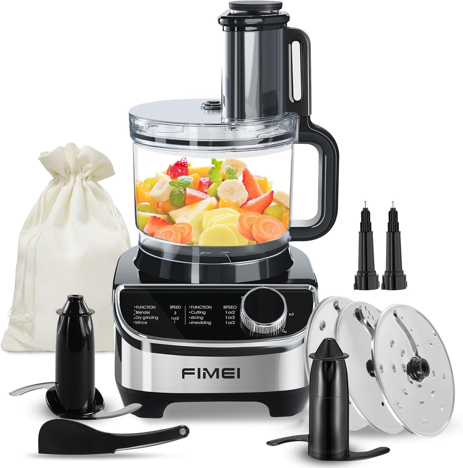 12-Cup Food Processor and Vegetable Chopper, 600W Electric Food Chopper for Slicing, Shredding, Chopping, Pureeing, Dough, Baby Food Maker, Large Feed Chute, Dishwasher Safe Bowl