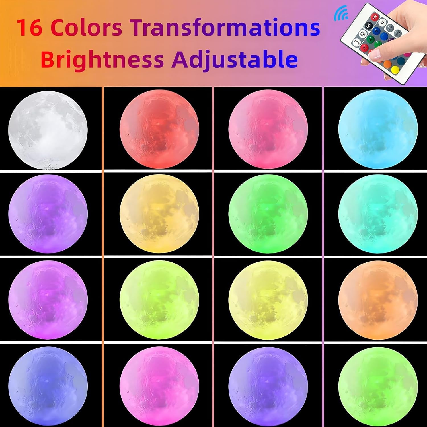 Moon Lamp-3D Moon Night Light for Kids Bedroom,Rechargeable 16 Colors Globe Nightlight,Remote/Touch/Flap Control Ambient Lighting Girls Boys Birthday Gifts for Home Living Room Decor(4.8 Inch)
